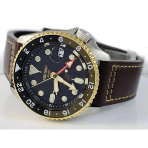 Seiko SSK036K1 5 Sports SKX GMT Automatic Mocha Black Dial Brown Leather Strap Watch For Men Seiko
