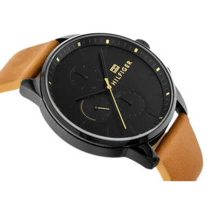 Tommy Hilfiger 1791486 James Quartz Black Dial Brown Leather Strap Watch For Men Tommy Hilfiger