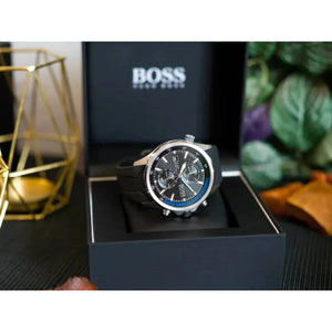 Hugo Boss 1513820 Globetrotter Black Dial Black Silicone Strap Watch for Men Hugo Boss