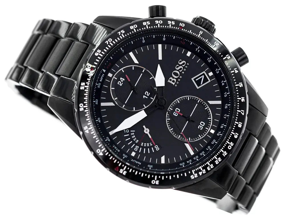 Hugo Boss 1513854 Pilot Edition Chronograph Black Dial Black Steel Strap Watch for Men Hugo Boss