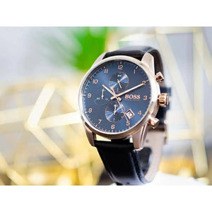 Hugo Boss 1513783 Skymaster Chronograph Blue Dial Black Leather Strap Watch for Men Hugo Boss