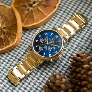 Tommy Hilfiger 1710384 Daniel Chronograph Blue Dial Gold Steel Strap Watch for Men Tommy Hilfiger