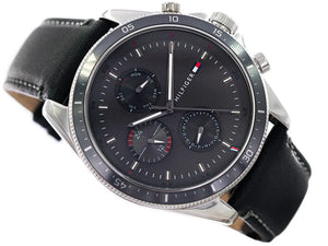 Tommy Hilfiger 1791838 Parker Chronograph Quartz Grey Dial Black Leather Strap Watch For Men Tommy Hilfiger