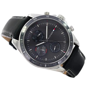 Tommy Hilfiger 1791838 Parker Chronograph Quartz Grey Dial Black Leather Strap Watch For Men Tommy Hilfiger