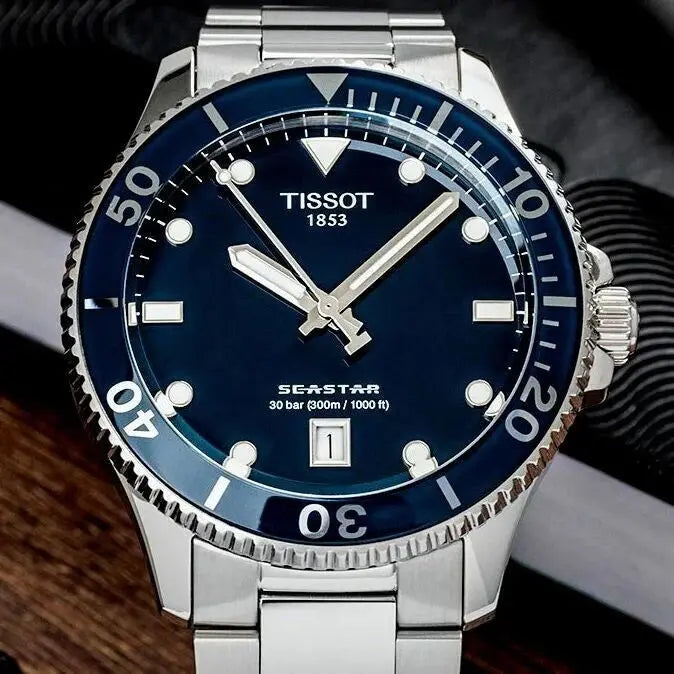 Tissot T120.410.11.041.00 Seastar 1000 Blue Dial Silver Steel Strap Watch For Men Tissot