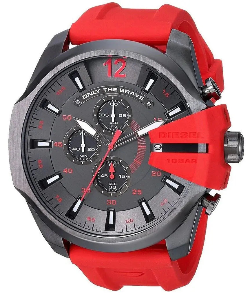 Diesel  DZ4427 Mega Chief Chronograph Black Dial Red Silicone Strap Watch For Men Diesel