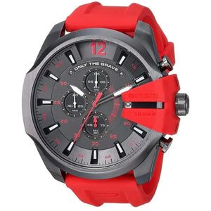 Diesel DZ4427 Mega Chief Chronograph Black Dial Red Silicone Strap Watch For Men Diesel