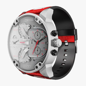 Diesel DZ7423 Mr Daddy 2.0 Chronograph Grey Dial Red Rubber Strap Watch For Men Diesel