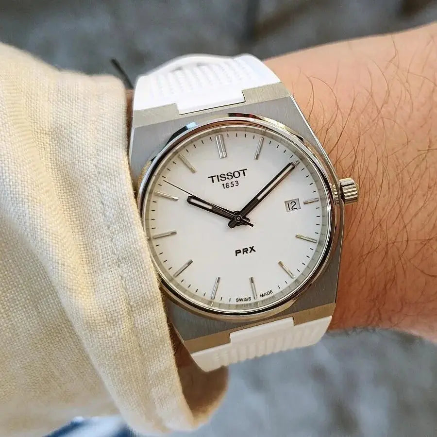 Tissot T137.410.17.011.00 PRX 40 White Dial White Rubber Strap Watch For Men Tissot