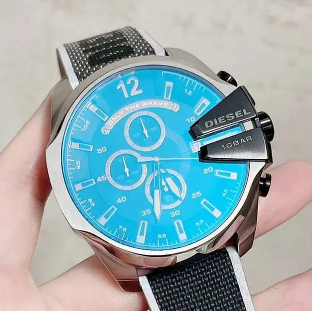 Diesel Mega DZ4523 Chief Chronograph Black Dial Grey Nylon Strap Watch For Men Diesel