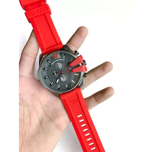 Diesel DZ4427 Mega Chief Chronograph Black Dial Red Silicone Strap Watch For Men Diesel
