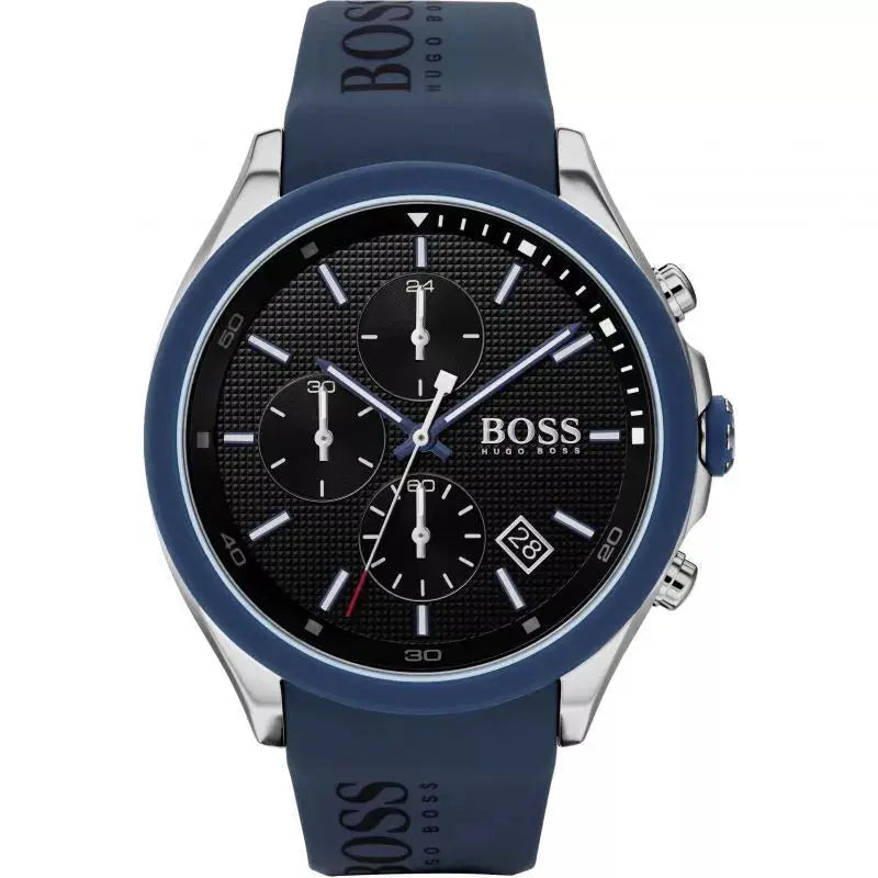 Hugo Boss 1513717 Velocity Mens' Black & Blue Rubber Strap Chrono Watch Hugo Boss