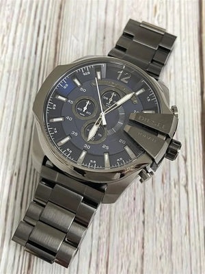 Diesel DZ4329 Mega Chief Chronograph Blue Dial Black Steel Strap Watch For Men Diesel