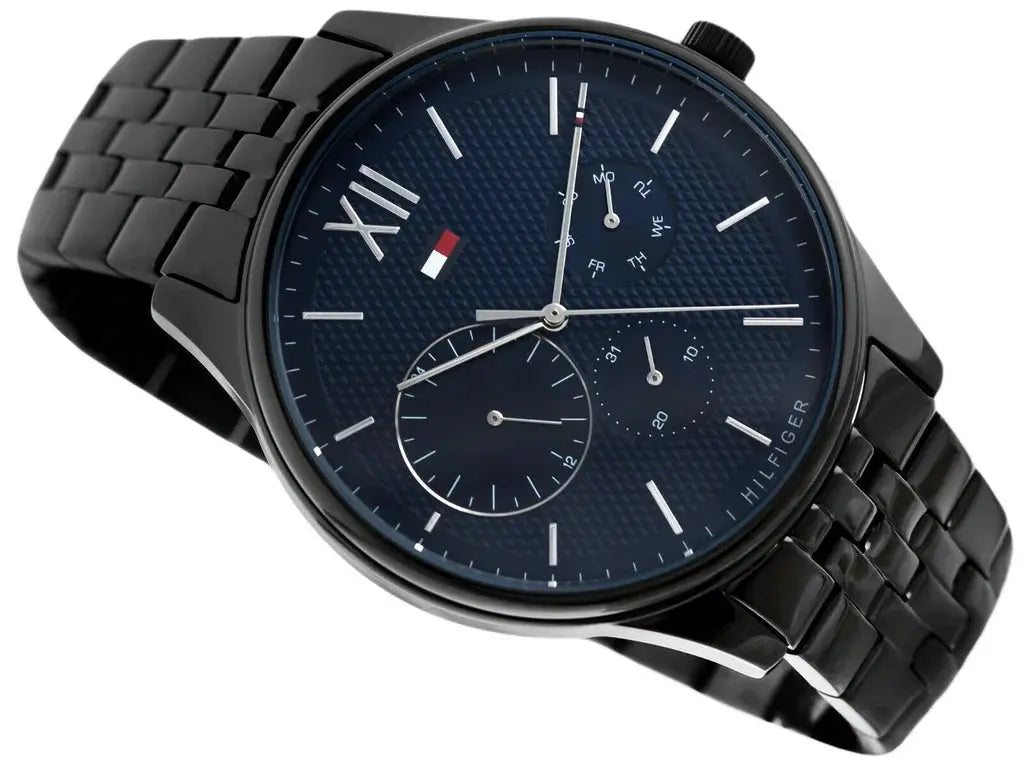Tommy Hilfiger 1791454 Damon Quartz Chronograph Blue Dial Black Steel Strap Watch for Men Tommy Hilfiger