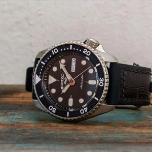 Seiko SRPD55K2 5 Sports Genuine Brown Leather & Black Silicone Strap Automatic Black Dial Men’s Watch Seiko