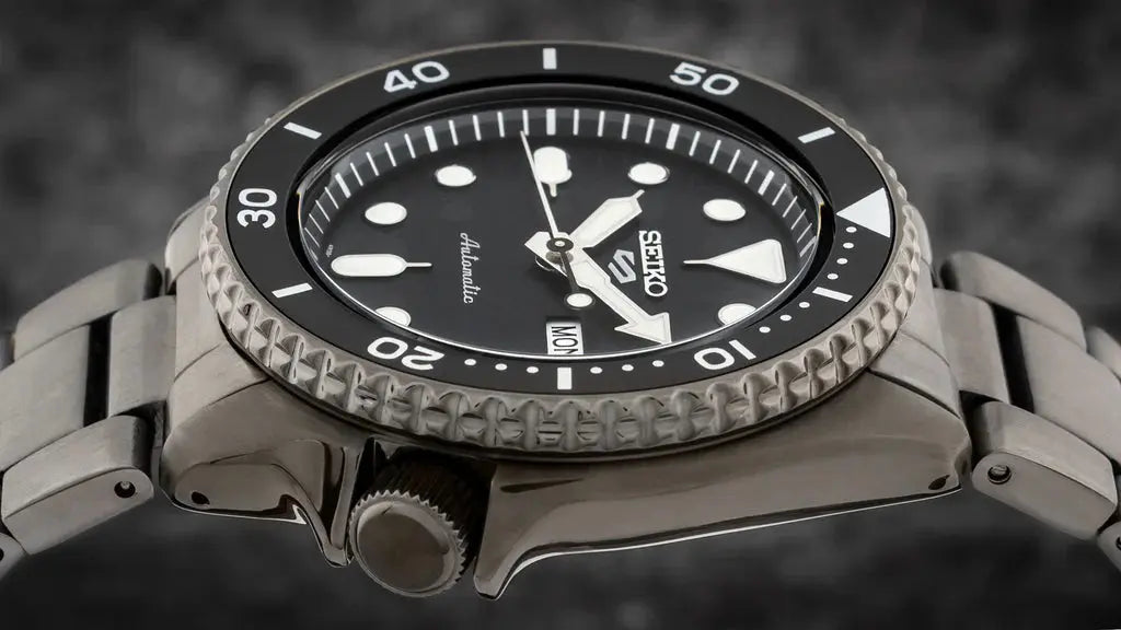 Seiko SRPD65K1 5 Sports Automatic Black Dial Black Steel Strap Watch For Men Seiko