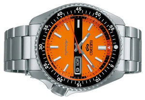 Seiko SRPK11K1 5 Sports Double Hurricane Retro Orange Dial Silver Steel Strap Watch For Men Seiko