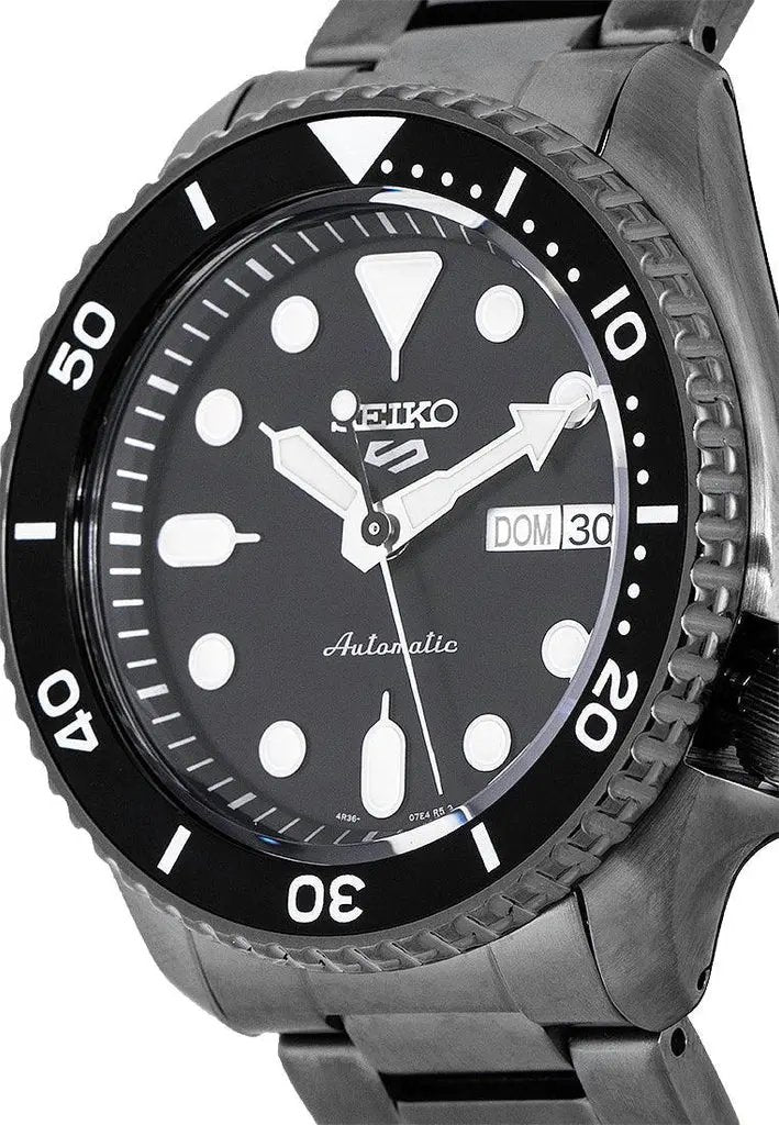 Seiko SRPD65K1 5 Sports Automatic Black Dial Black Steel Strap Watch For Men Seiko