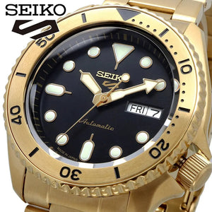 Seiko SRPK18 5 Sports Automatic Black Dial Gold Steel Strap Watch for Men Seiko