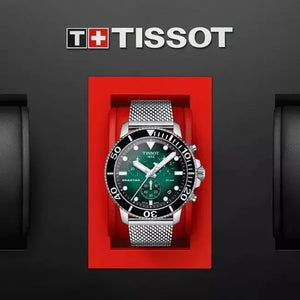 Tissot T120.417.11.091.00 Seastar 1000 Chronograph Green Dial Silver Mesh Bracelet Watch For Men Tissot