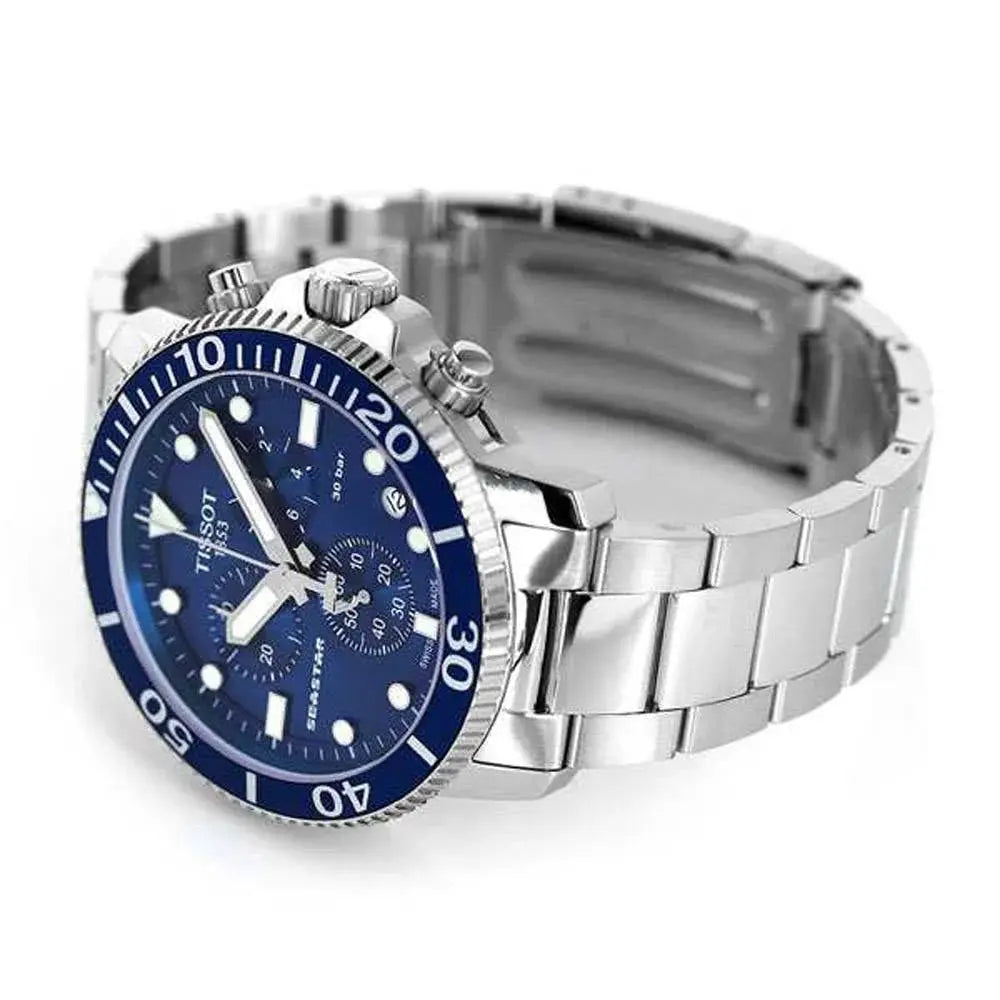 Tissot SeastarT120.417.11.041.00 Chronograph Blue Dial Silver Steel Strap Watch For Men - T120.417.11.041.00 Tissot
