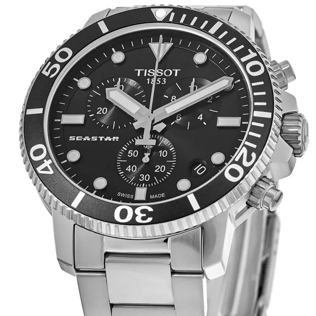 Tissot T120.417.11.051.00 Seastar 1000 Chronograph Black Dial Silver Steel Strap Watch For Men Tissot