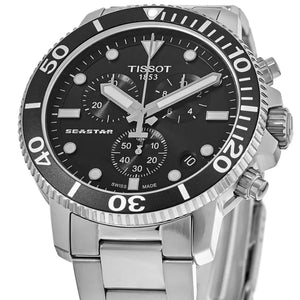 Tissot T120.417.11.051.00 Seastar 1000 Chronograph Black Dial Silver Steel Strap Watch For Men Tissot