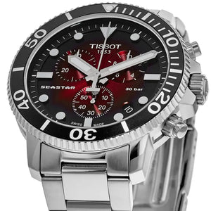 Tissot T120.417.11.421.00 Seastar 1000 Chronograph Red Dial Silver Steel Strap Watch For Men Tissot