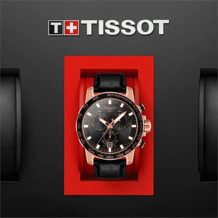 Tissot T125.617.36.051.00 Supersport Chrono Black Dial Black Leather Strap Watch for Men Tissot