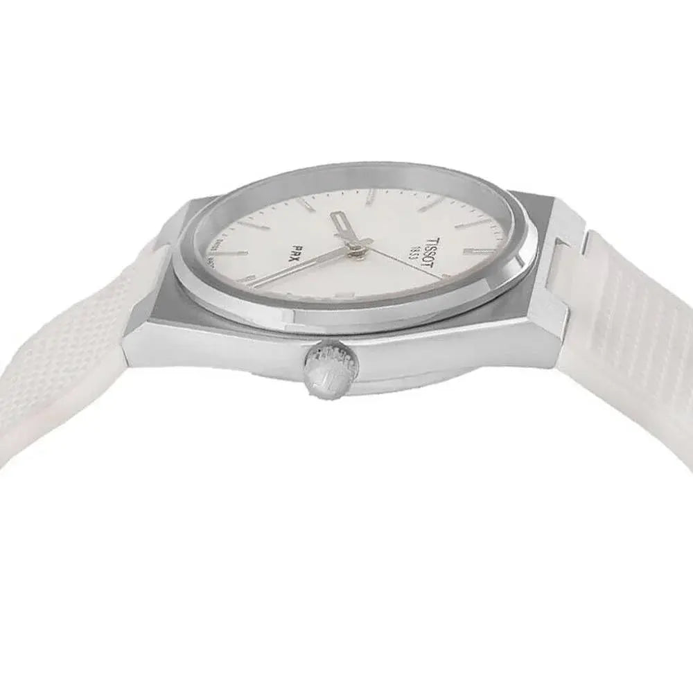 Tissot T137.410.17.011.00 PRX 40 White Dial White Rubber Strap Watch For Men Tissot