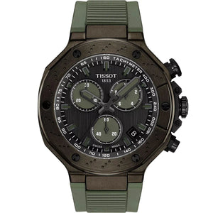 Tissot T - Race Quartz Chronograph 45mm Black PVD Green Strap Men's Watch T141.417.37.061.02 - Watch Enclave