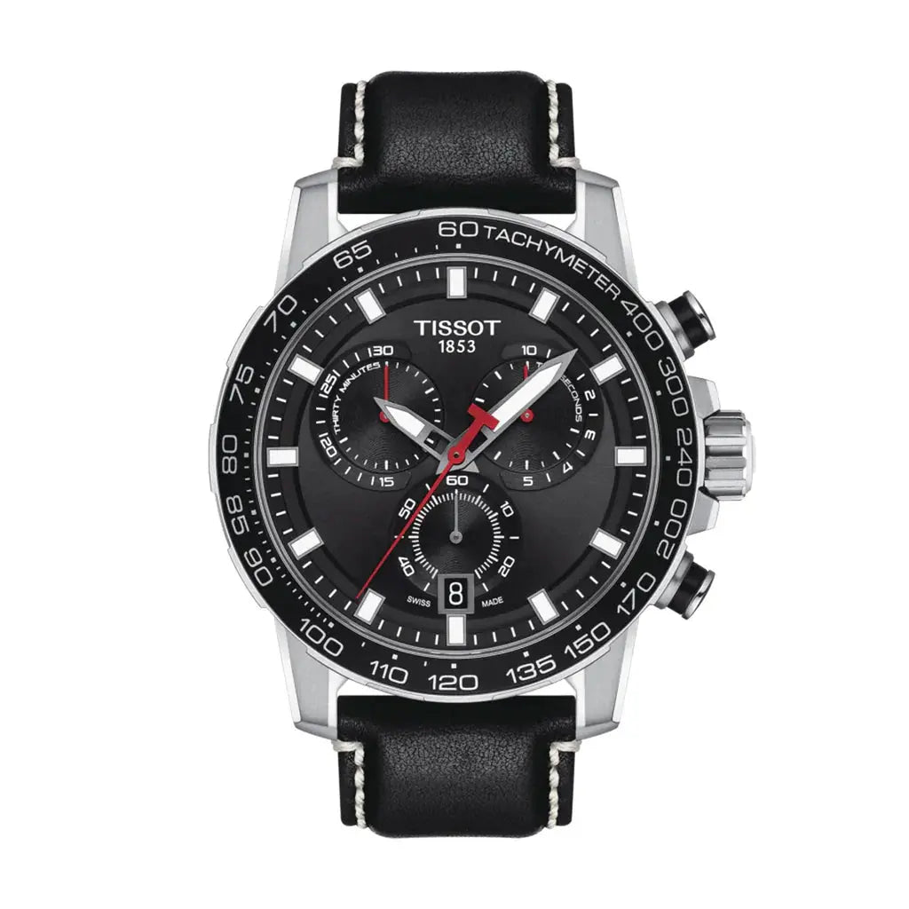 Tissot T125.617.16.051.00 Supersport Chrono Black Dial Black Leather Strap Watch for Men Tissot