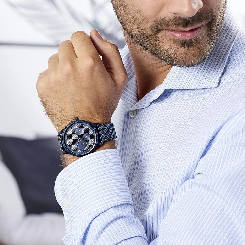 Tommy Hilfiger 1791421 Damon Quartz Blue Dial Blue Mesh Bracelet Watch for Men Tommy Hilfiger