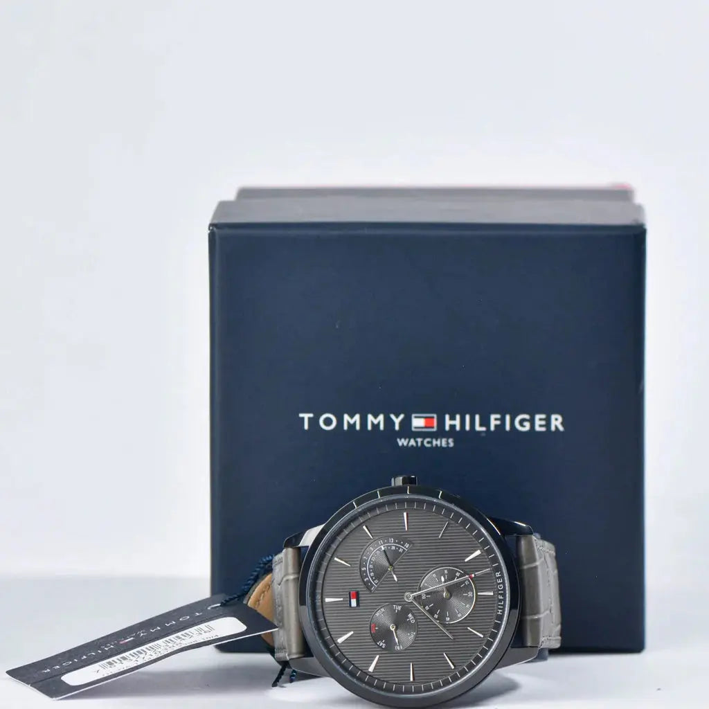 Tommy Hilfiger 1710388 Brad Chronograph Quartz Grey Dial Grey Leather Strap Watch For Men Tommy Hilfiger
