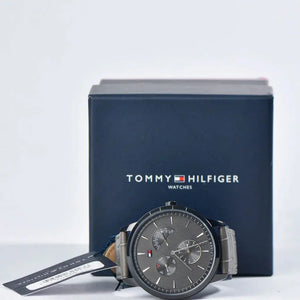 Tommy Hilfiger 1710388 Brad Chronograph Quartz Grey Dial Grey Leather Strap Watch For Men Tommy Hilfiger