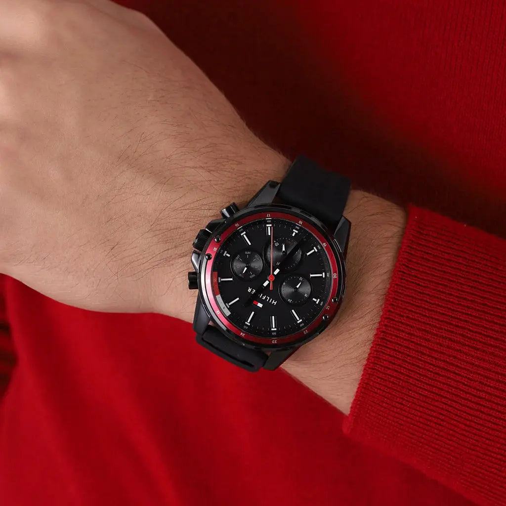 Tommy Hilfiger 1791793 Mason Black Dial Black Rubber Strap Watch for Men Tommy Hilfiger