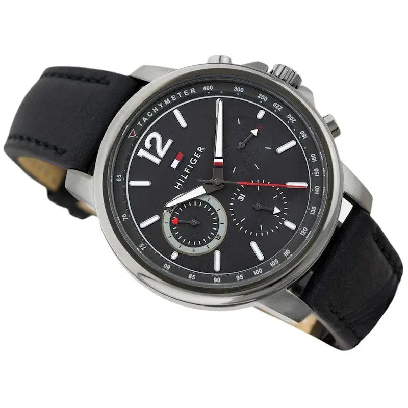 Tommy Hilfiger 1791533 London Chronograph Grey Dial Black Leather Strap Watch for Men Tommy Hilfiger