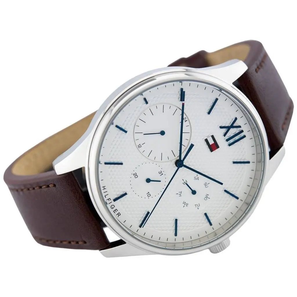 Tommy Hilfiger 1791418 Damon Quartz White Dial Brown Leather Strap Watch for Men Tommy Hilfiger