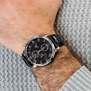Tommy Hilfiger 1791401 Kane Quartz Black Dial Black Leather Strap Watch for Men Tommy Hilfiger