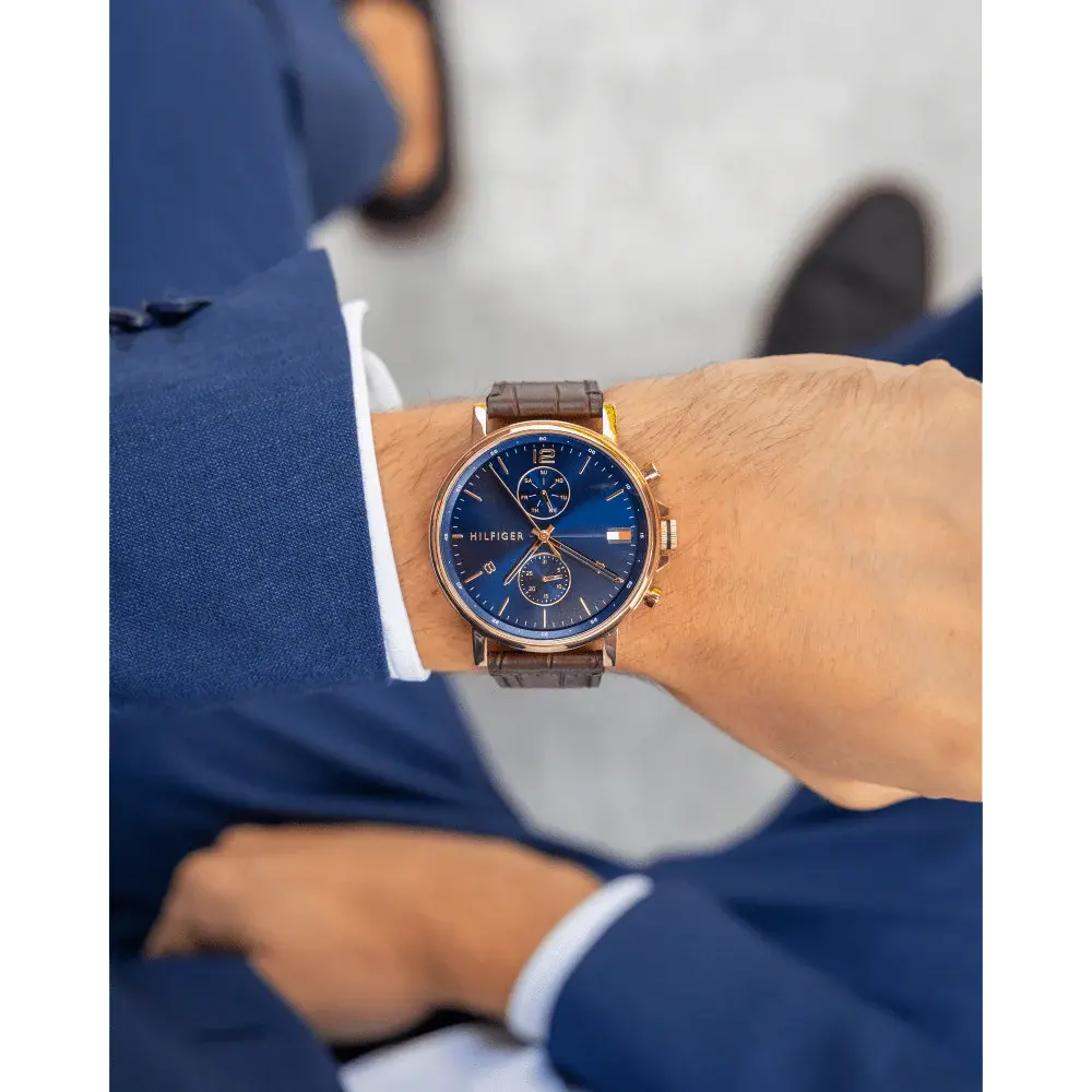 Tommy Hilfiger 1710418 Daniel Blue Dial Brown Leather Strap Watch for Men Tommy Hilfiger