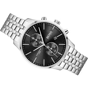 Hugo Boss 1513869 Associate Black Dial Silver Steel Strap Watch for Men Hugo Boss