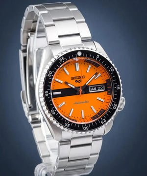 Seiko SRPK11K1 5 Sports Double Hurricane Retro Orange Dial Silver Steel Strap Watch For Men Seiko