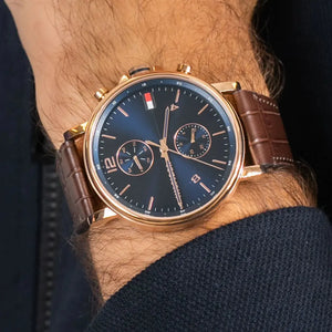 Tommy Hilfiger 1710418 Daniel Blue Dial Brown Leather Strap Watch for Men Tommy Hilfiger