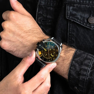 Diesel Mega DZ4523 Chief Chronograph Black Dial Grey Nylon Strap Watch For Men Diesel