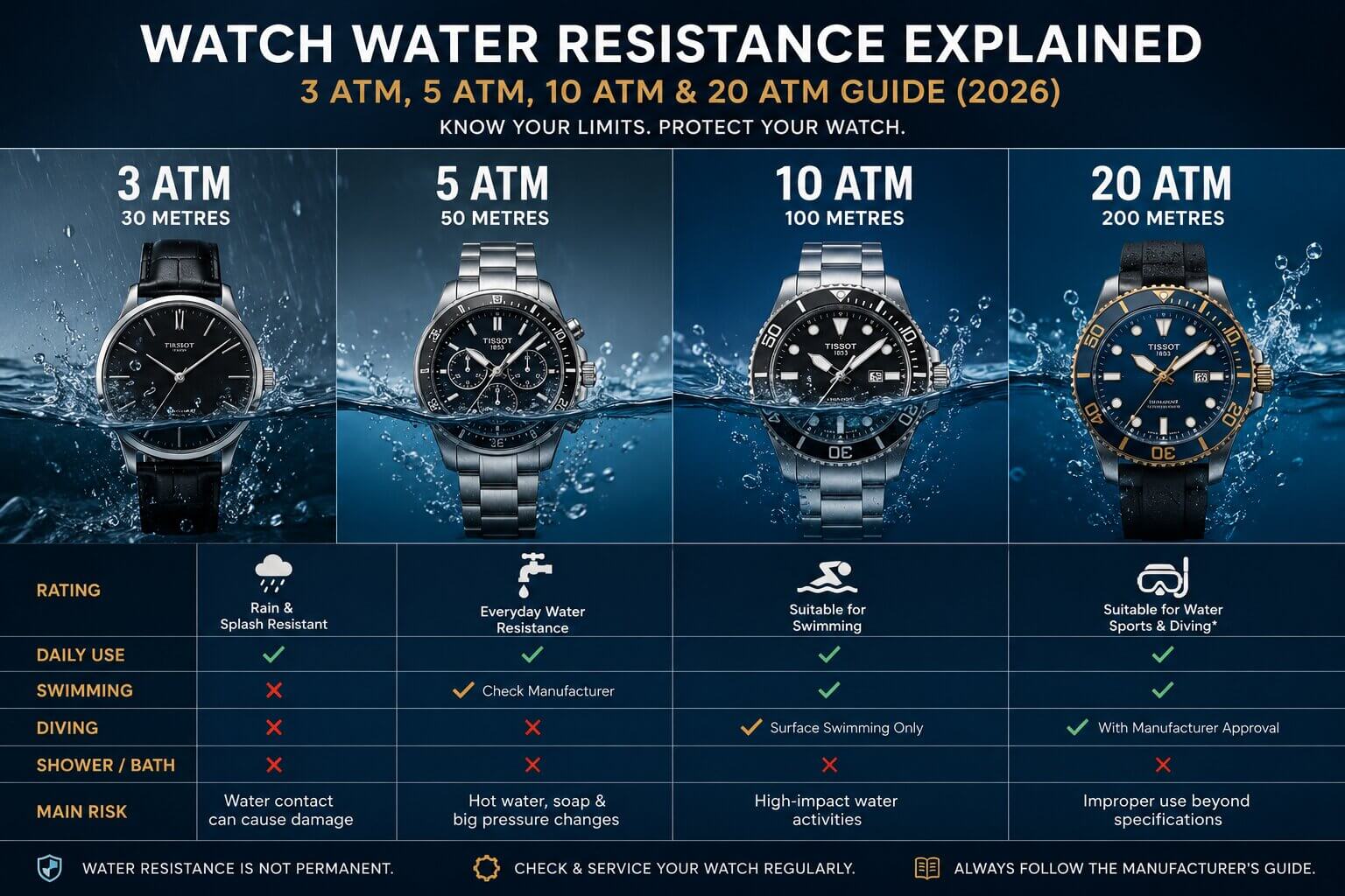 Watch Water Resistance Explained: 3 ATM, 5 ATM, 10 ATM & 20 ATM UK Guide (2026) - Watch Enclave