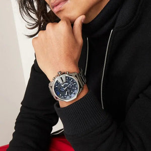 Diesel DZ4329 Mega Chief Chronograph Blue Dial Black Steel Strap Watch For Men Diesel