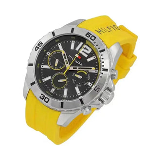 Tommy Hilfiger 1791144 Sports Multifunction Black Dial Yellow Rubber Strap Watch for Men Tommy Hilfiger
