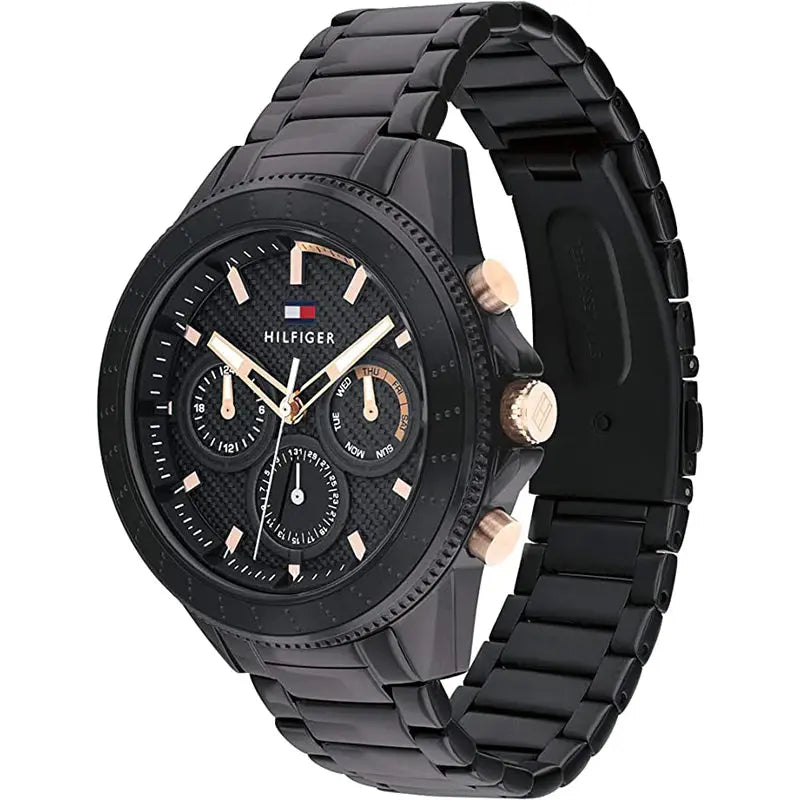 Tommy Hilfiger 1791858 Aiden Chronograph Black Dial Black Steel Strap Watch For Men Tommy Hilfiger