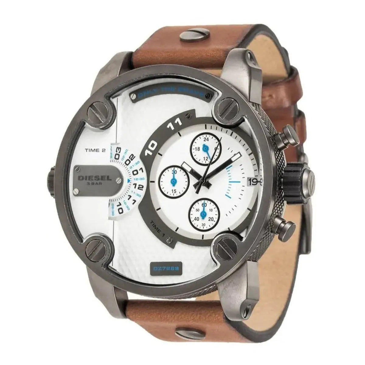 Diesel DZ7269 SBA Dual Time Chronograph White Dial Brown Leather Strap Watch For Men Diesel