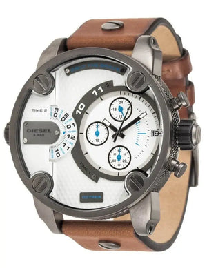 Diesel DZ7269 SBA Dual Time Chronograph White Dial Brown Leather Strap Watch For Men Diesel